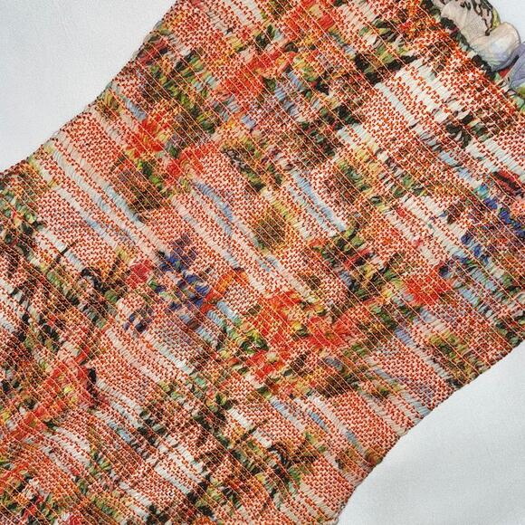 Rococo Sand Tops - Rococo Sand Size Small Ruffle Smocked‎ Floral Bodysuit Straps Orange Sunset